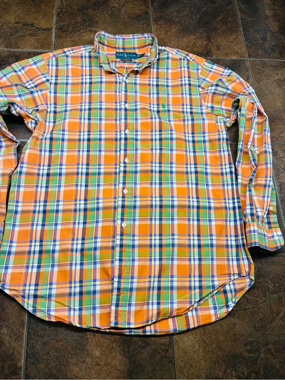 Ralph Lauren Orange, Green & Blue Plaid Button-Down Shirt